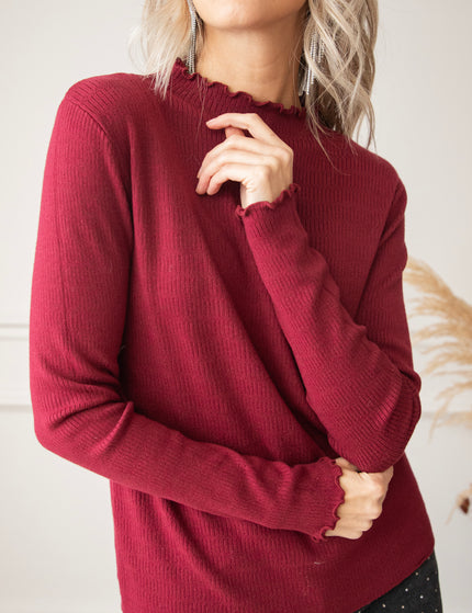 Cute Collar Ruches Burgundy - Longsleeve