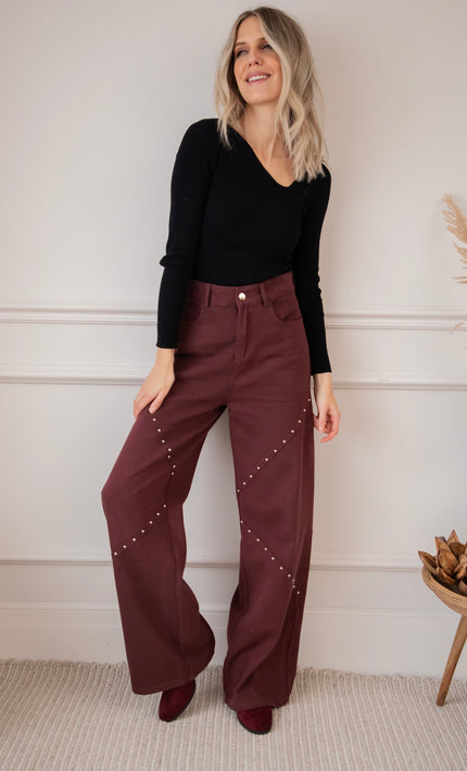 Straight Studs Bordeaux - Jeans