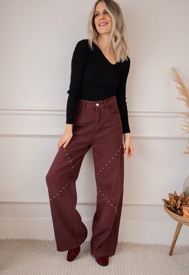 Straight Studs Bordeaux - Jeans