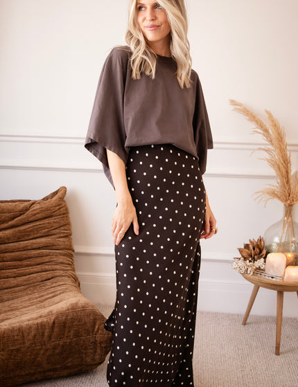 Silky Dots Brown/Beige - Maxi Rok