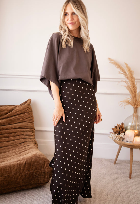 Silky Dots Brown/Beige - Maxi Skirt