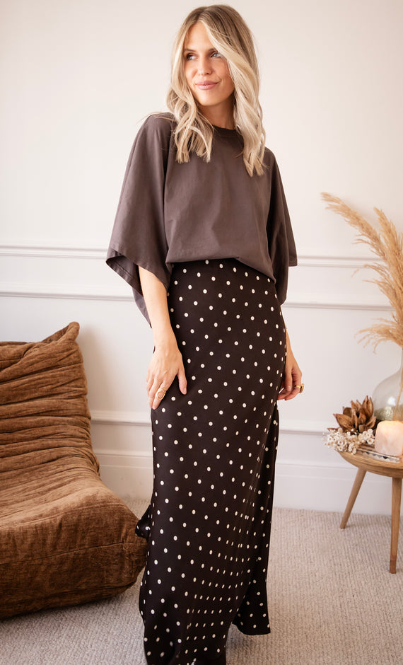 Silky Dots Brown/Beige - Maxi Rok