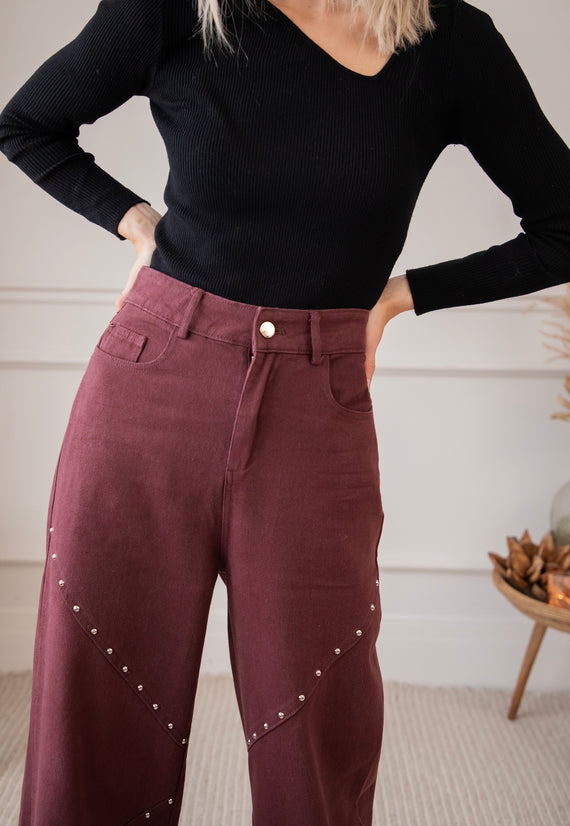 Straight Studs Bordeaux - Jeans