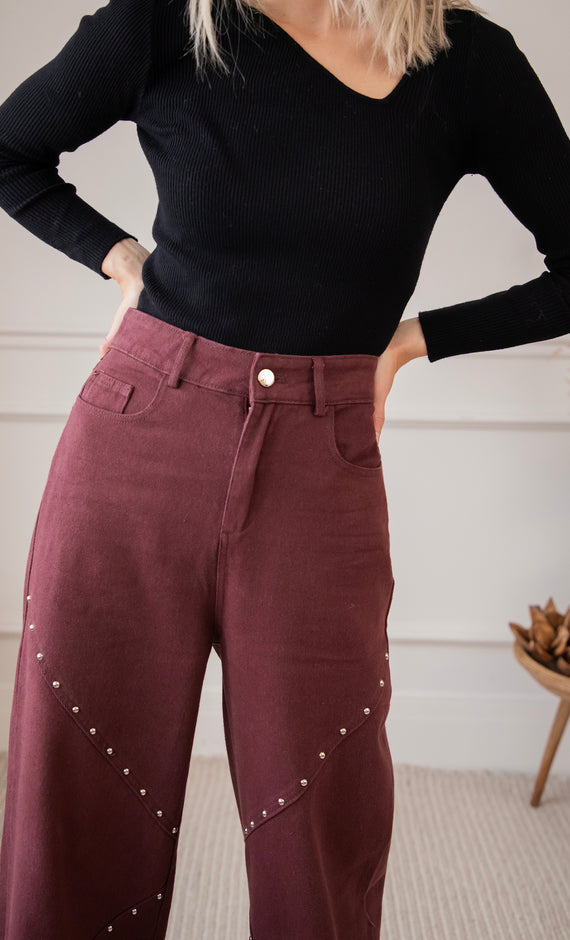Straight Studs Bordeaux - Jeans