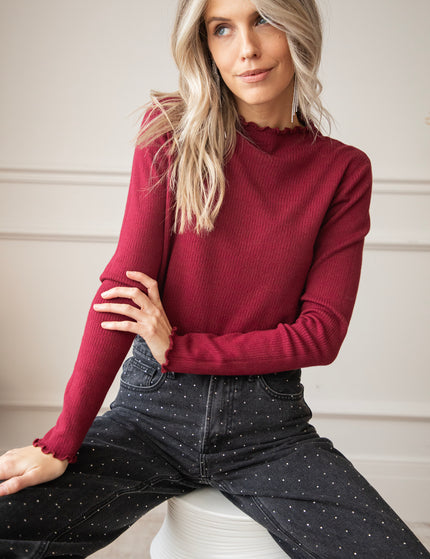 Cute Collar Ruches Burgundy - Longsleeve