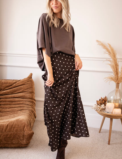 Silky Dots Brown/Beige - Maxi Rok
