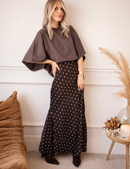 Silky Dots Brown/Beige - Maxi Rok