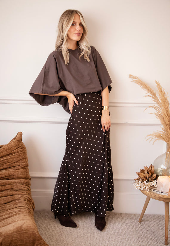 Silky Dots Brown/Beige - Maxi Skirt