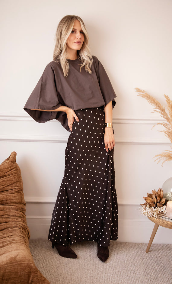 Silky Dots Brown/Beige - Maxi Rok