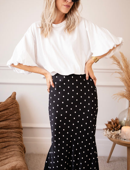 Silky Dots Black/Off White - Maxi Skirt