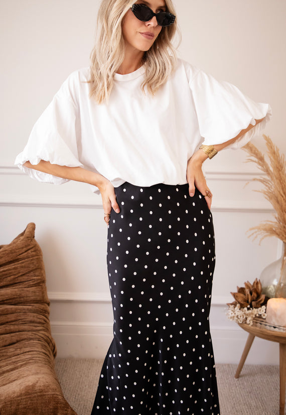 Silky Dots Black/Off White - Maxi Skirt