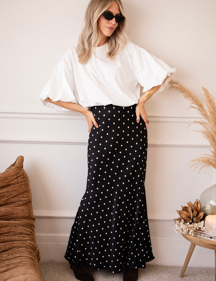 Silky Dots Black/Off White - Maxi Skirt