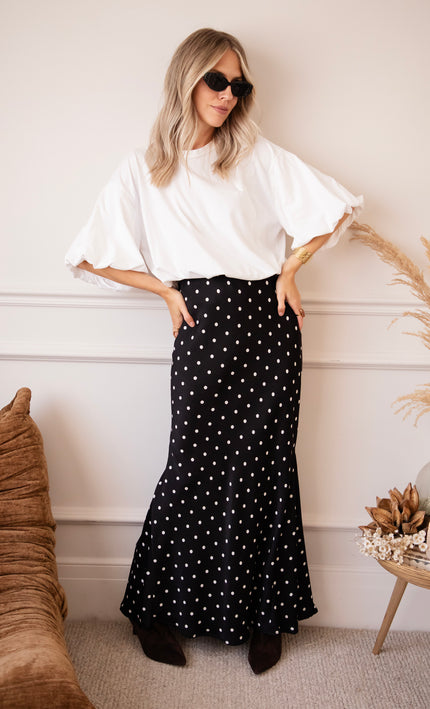 Silky Dots Black/Off White - Maxi Skirt