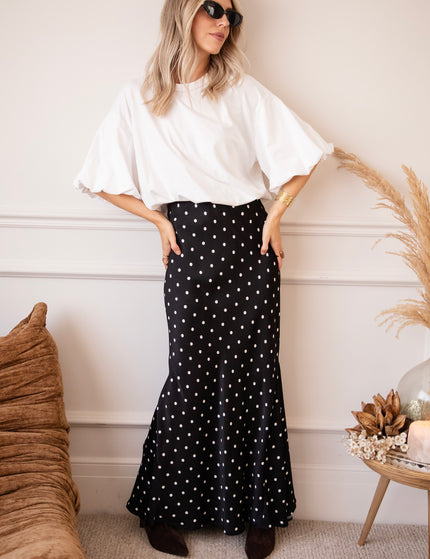 Silky Dots Black/Off White - Maxi Skirt