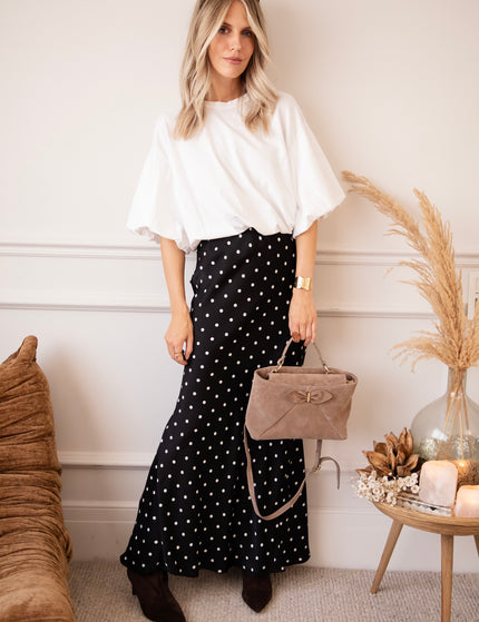 Silky Dots Black/Off White - Maxi Skirt