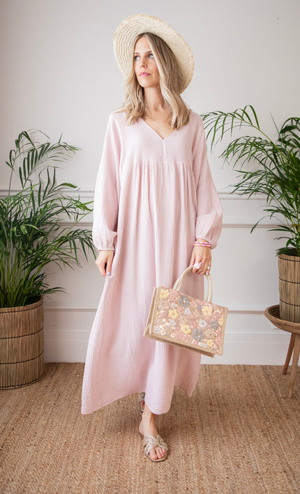 Maud Tetra Soft Pink - Maxi Jurk