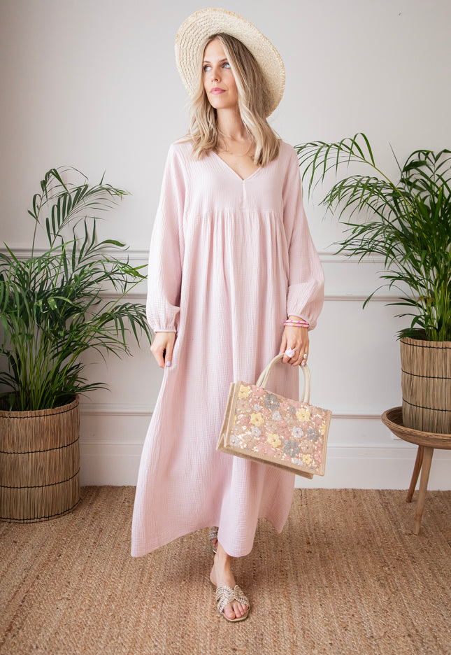 Maud Tetra Soft Pink - Maxi Jurk