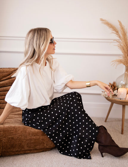 Silky Dots Black/Off White - Maxi Skirt