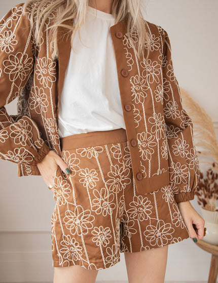 Leila Flowered Brown - Short