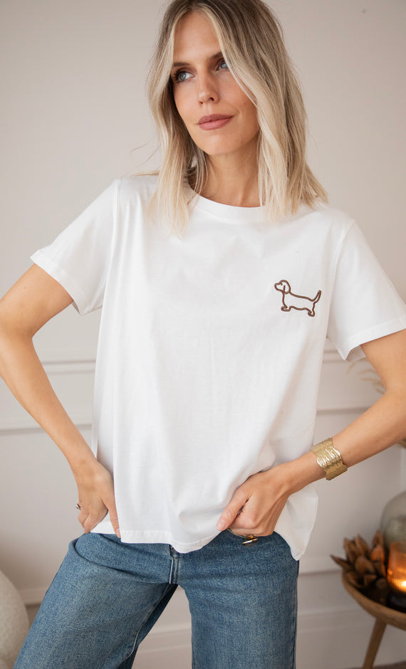 T-Shirt - Dog Mommy - Weiß/Braun
