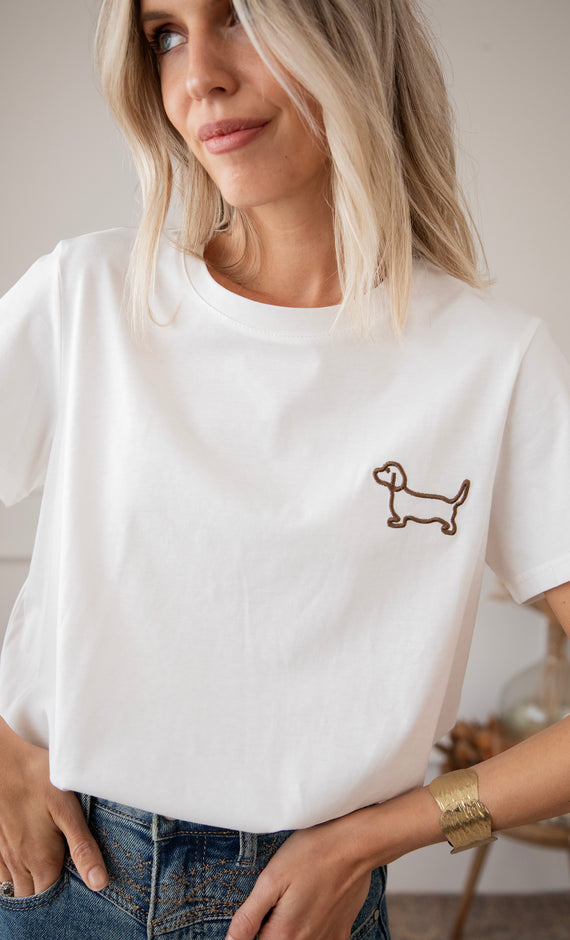 T-Shirt - Dog Mommy - Weiß/Braun