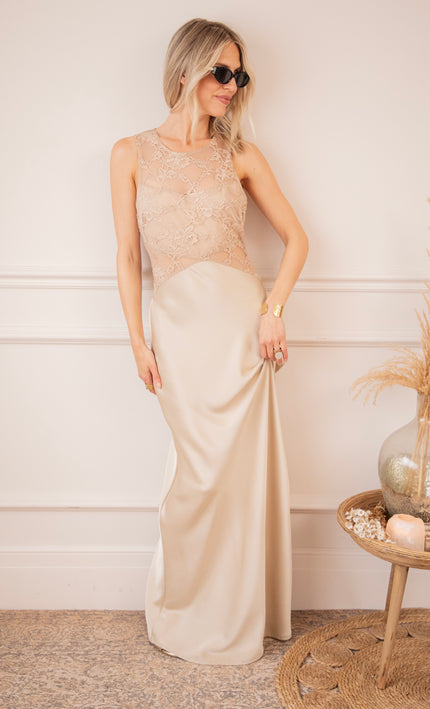 A Moment of Elegance Beige - Maxi Dress