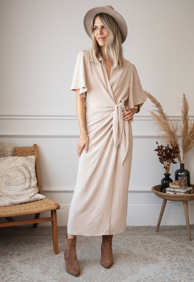 Willa Wrap Beige - Maxi Jurk