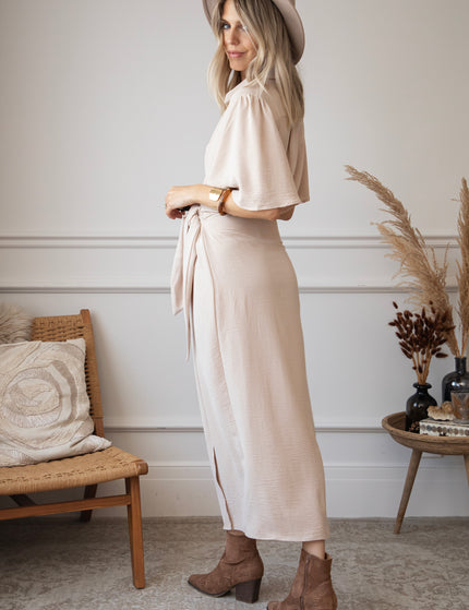 Willa Wrap Beige - Maxi Jurk