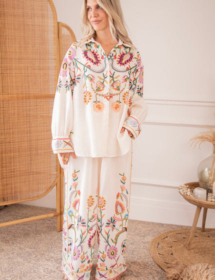 Bluse - Paradise Of Petals - Beige/Mehrfarbig