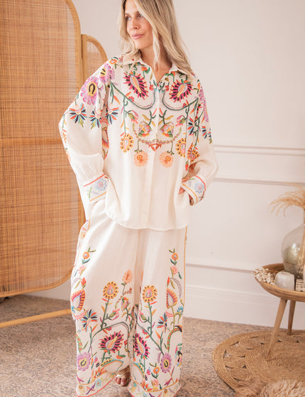 Bluse - Paradise Of Petals - Beige/Mehrfarbig