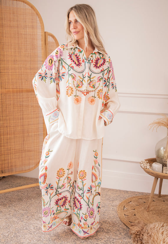 Paradise Of Petals Beige/Multi - Trousers