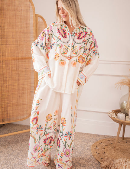 Bluse - Paradise Of Petals - Beige/Mehrfarbig