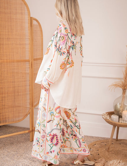 Bluse - Paradise Of Petals - Beige/Mehrfarbig
