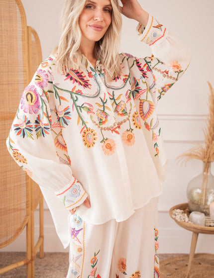 Bluse - Paradise Of Petals - Beige/Mehrfarbig