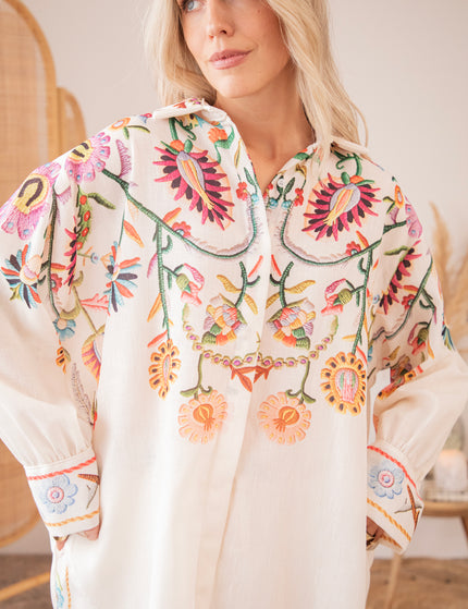 Bluse - Paradise Of Petals - Beige/Mehrfarbig
