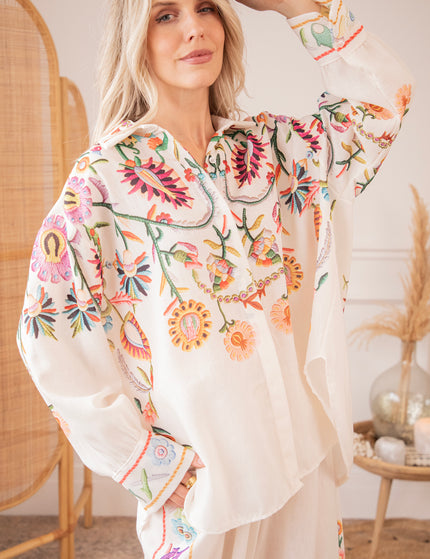 Bluse - Paradise Of Petals - Beige/Mehrfarbig
