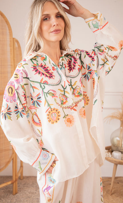 Bluse - Paradise Of Petals - Beige/Mehrfarbig