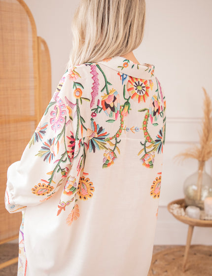Bluse - Paradise Of Petals - Beige/Mehrfarbig