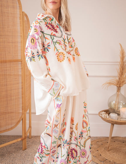 Bluse - Paradise Of Petals - Beige/Mehrfarbig