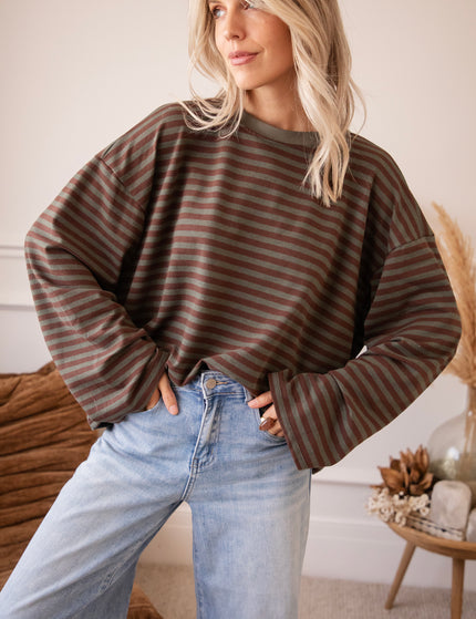 Sadie Stripe Kaki/Brown - Longsleeve