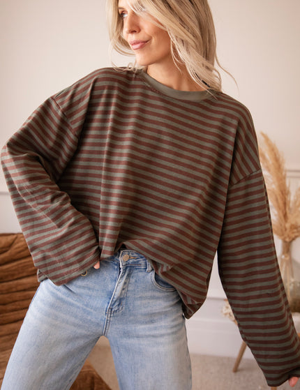 Sadie Stripe Kaki/Brown - Longsleeve