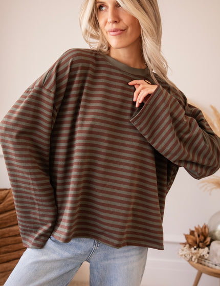 Sadie Stripe Kaki/Brown - Longsleeve