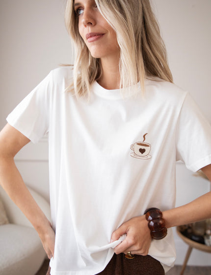 T-Shirt - Coffee Lover - Weiß/Braun