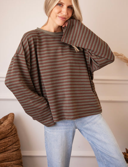Sadie Stripe Kaki/Brown - Longsleeve