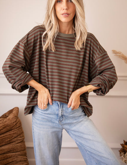 Sadie Stripe Kaki/Brown - Longsleeve