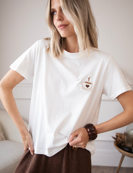 T-Shirt - Coffee Lover - Weiß/Braun