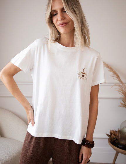 T-Shirt - Coffee Lover - Weiß/Braun