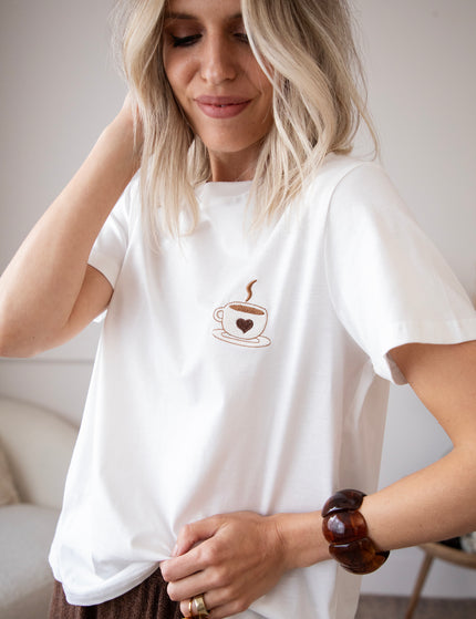 T-Shirt - Coffee Lover - Weiß/Braun