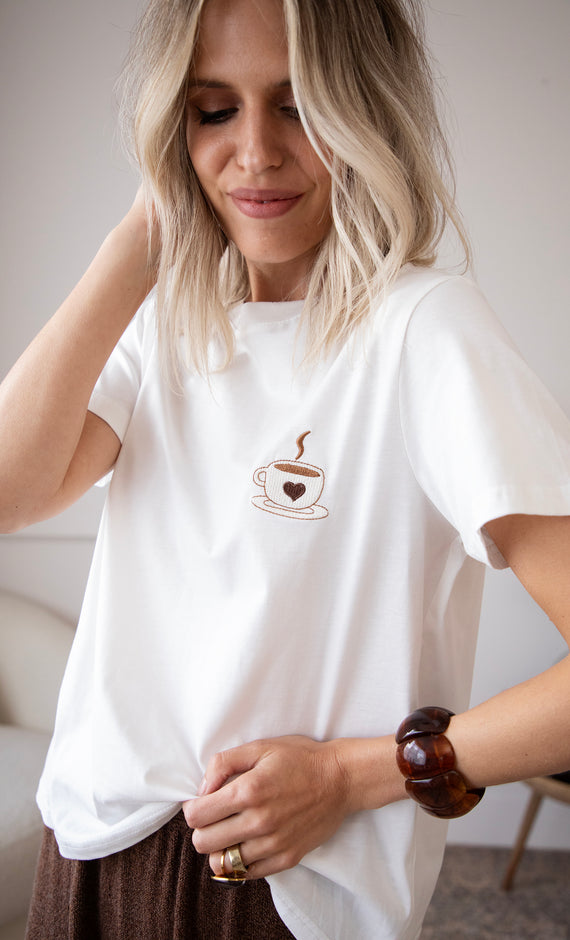 Coffee Lover White/Brown - T-Shirt