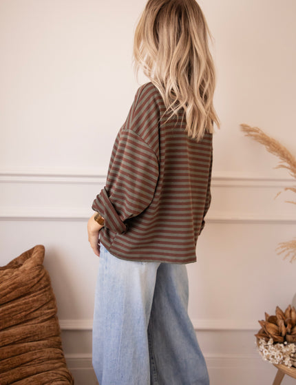 Sadie Stripe Kaki/Brown - Longsleeve